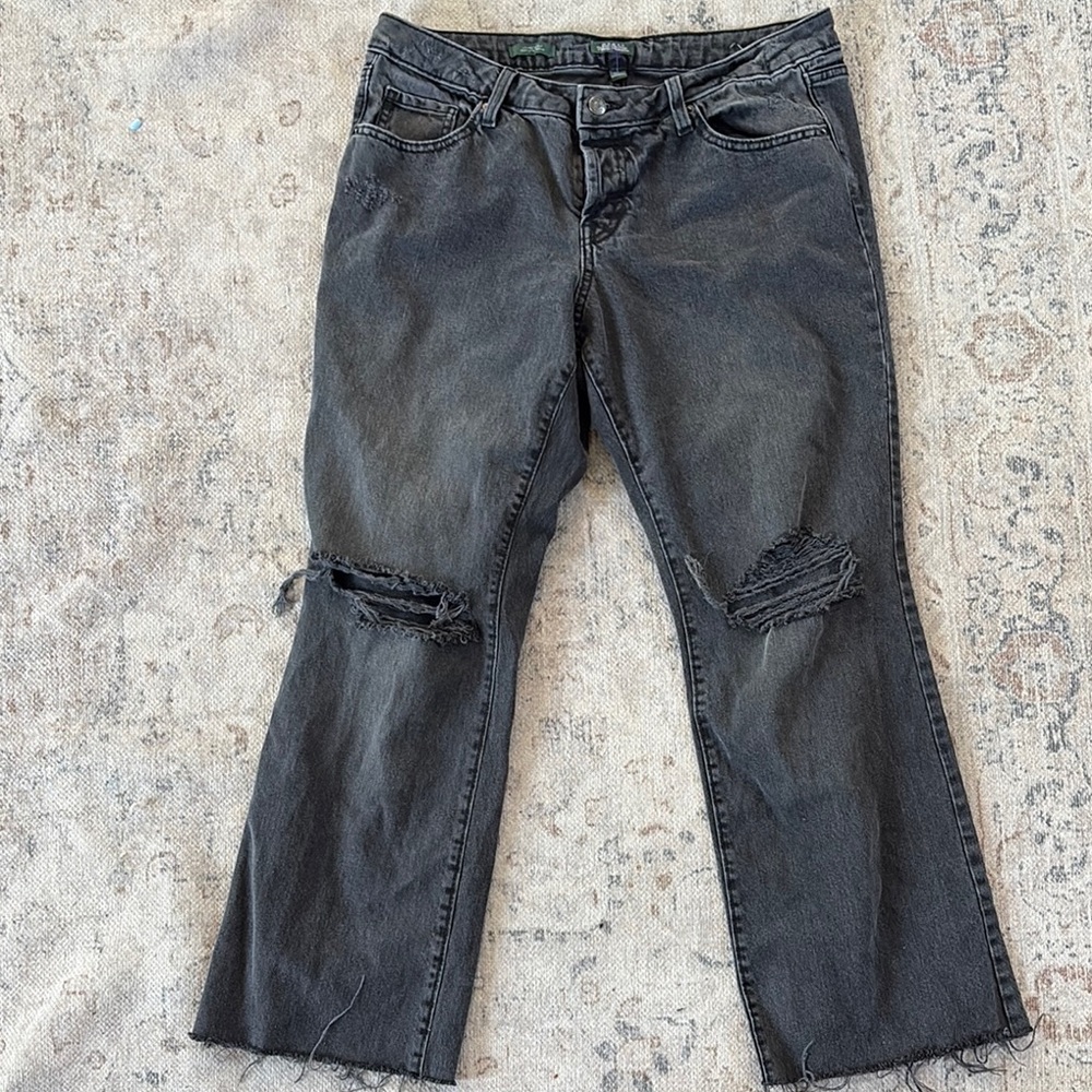 Wild Fable Distressed black jeans, fray hem, holes, button front